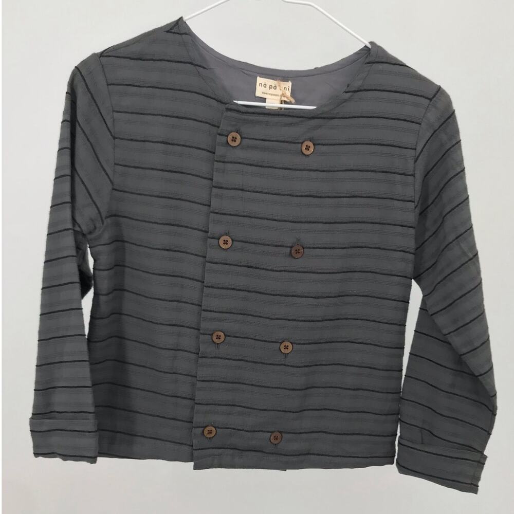 Napaani Unisex Kids Martin Shirt 7Y Gray Long Sleeve Black Stripe Organic